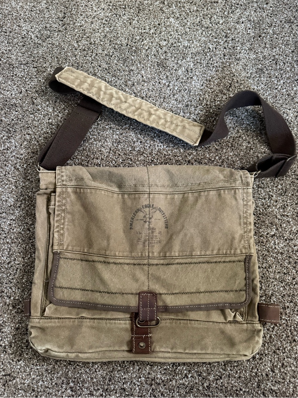 American Eagle Outfitters Vintage Canvas Messenger Bag with Brown Trim